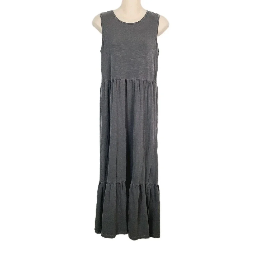 Old Navy Maxi Dress Gray Knit Tiered Sleeveless Casual Stretch Flowy Small S